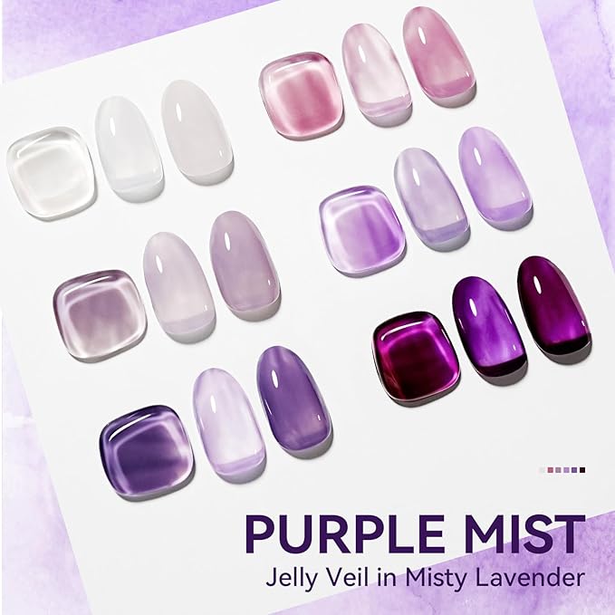 JODSONE Jelly Gel Nail Polish Set of 6 Colors Purple Set for Salon Manicures and DIY Nail Art at Home Need U V Cured Gift for Women