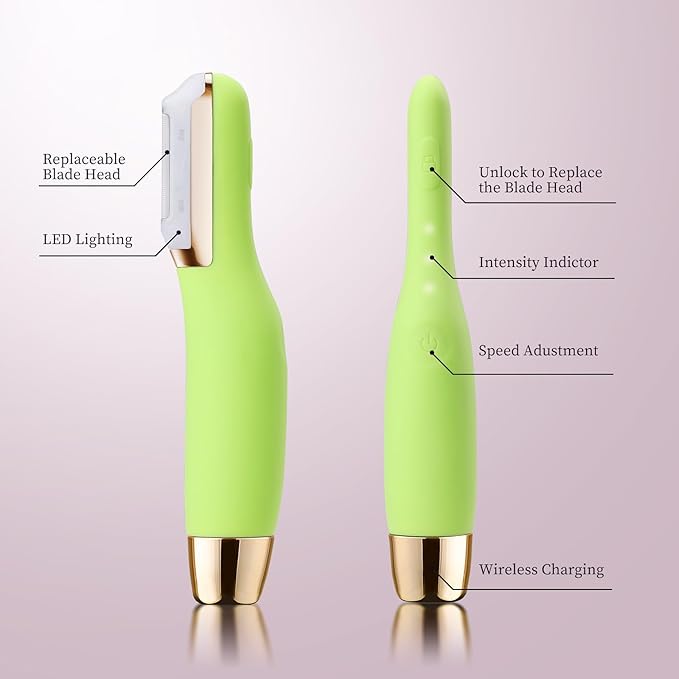 Sonic Dermaplane Razor for Women Face, Dermaplaning Tool for Face, Facial Hair Removal for Women, Sonic Edge Technology, Peach Fuzz with 16 Replaceable Blades(Green)