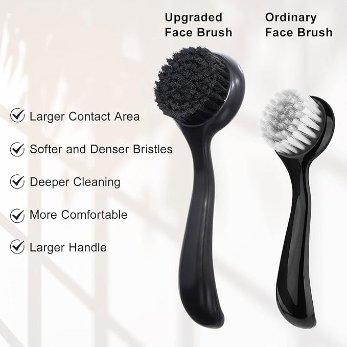 4 Pcs Large Face Scrubber, Beomeen Facial Cleansing Brush Charcoal Black Bristles Exfoliator Soft Brush with Lid for Gentle Deep Cleansing and Exfoliating