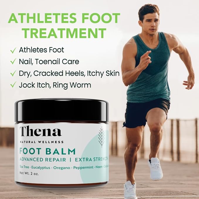 Thena Athlete’s Foot Cream Relieves Itching & Repairs Dry Cracked Feet & Heels, Extra-Strength Foot Balm with Tea Tree Peppermint Neem, Plant-based Treatment for Itchy Skin, Jock Itch, Ringworm