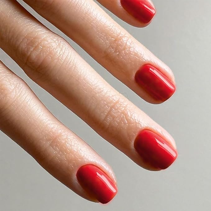 Press on Nails Short Square, True Red Fake Nails Kit, Fashion Glossy Acrylic Press on Nail, Natural Stick on Nail, Thick Reusable Glue on Nails Short Press on Nail for Women, 30Pcs