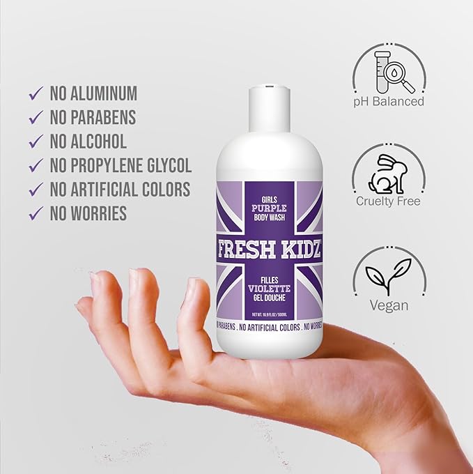 Fresh Kidz Body Wash 16.9 fl.oz. and Stick Deodorant 2.65 oz for Kids and Teens - Girls "Purple" Set