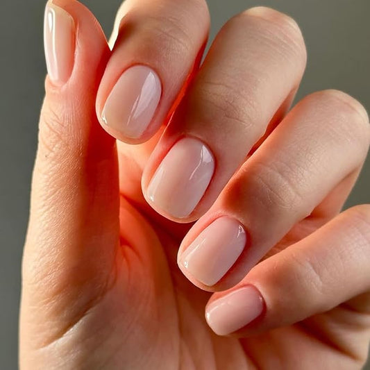 Square Short Press On Nails Pink – 30PCS Glossy Nude Pink Acrylic Fake Nails with Glue, 15 Sizes Reusable Stick On Nails Kit with Tools for Women, Natural Look DIY Manicure Set