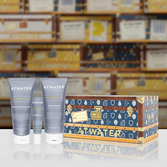ATWATER Midnight Voyage Holiday 2025 Gift Set – 3-Piece Men’s Skincare Kit with Face Scrub, Eye Cream & Moisturizer, Limited-Edition Skincare Gift Box for Travel & Daily Hydration Routine