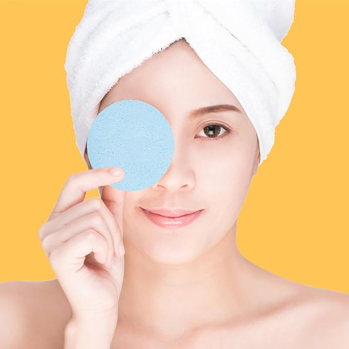 120 Count Compressed Facial Sponges, Face Cleansing Sponge for Estheticians Spa Wash Round Makeup Removal Sponge Pads for Women,Girls Compress Exfoliating Removal Sponge (Blue)