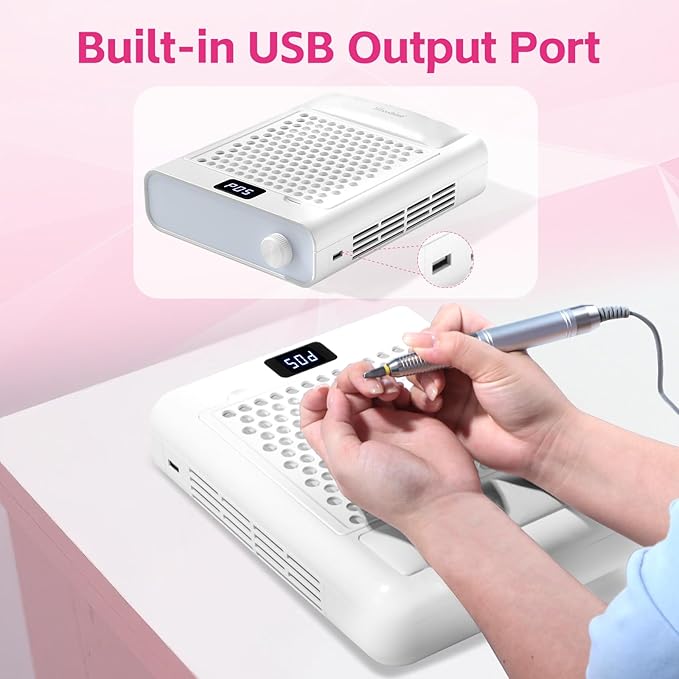 Missshine Dust Collector with Armrest – Professional 5-Speed Low Noise Vacuum Fan for Nail Techs – Powerful Suction with 10 Filter Papers for Salon & Home Use