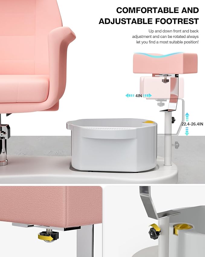 VARONXE Pedicure Chair for Nail Tech No Plumbing, Portable Pedicure Station for Foot Spa w/Pedicure Stand and Massage Foot Bath, Professional Gel Jelly Pedicure Chairs, Pink