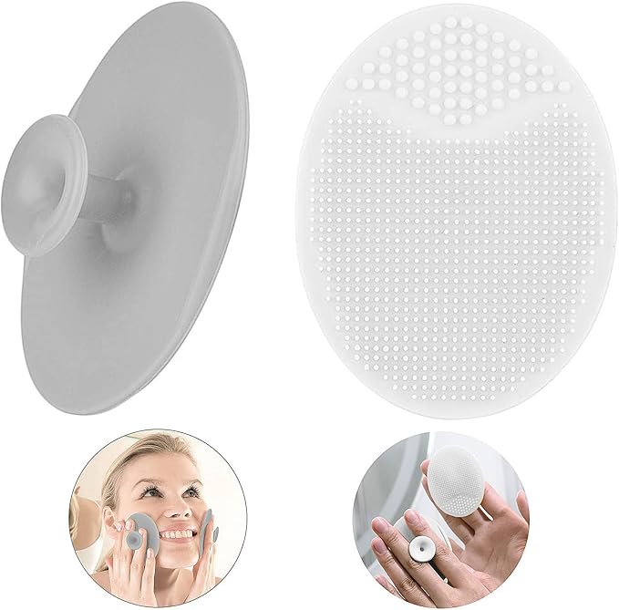 Silicone Face Scrubbers Exfoliator Brush-Facial Cleansing Pads Precision Pore Cleansing Pad Acne Removing Face Brush-2 Pack, Grey and White