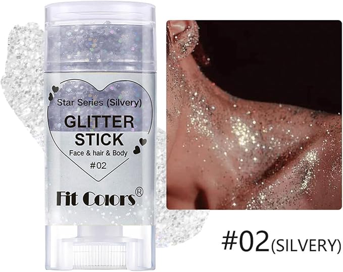 2Pcs Rainbow and Silvery Body Glitter Stick,Hair Face Glitter Gel Makeup for Kids Women,Sparkly Mermaid Face Paint,Singer Concert Outfit Festival Rave