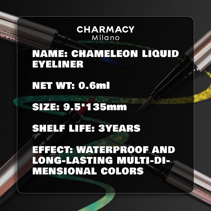 CHARMACY Chameleon Liquid Eyeliner, Liquid Glitter Eyeliner, Highly Pigmented, Metallic MultiColor Shifting waterproof Eyeliner, Ultra-Fine Tip, Longwearing, Smudge-proof (A02 Mystic Mirage)