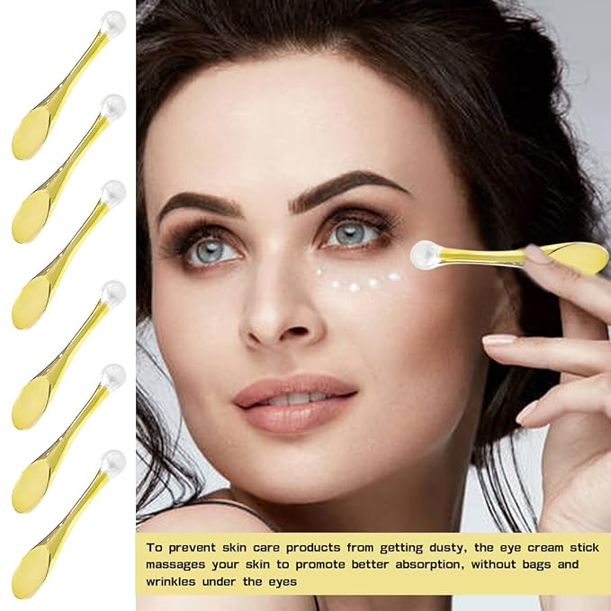 6Pcs Mini Eye Roller Plastic Eye Cream Massager Sticks Makeup Spatula Scoop Dark Circle Remover Beauty Cosmetic Tool for Skin Care,Golden
