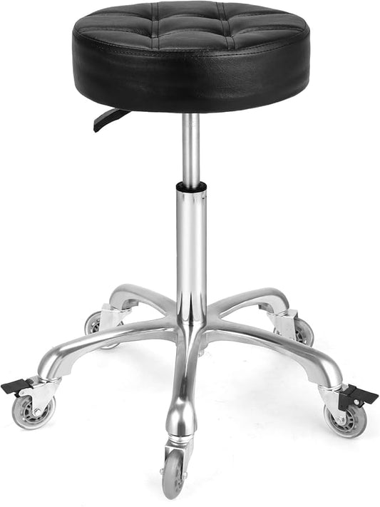 Adjustable Heavy Duty Stool - Rolling Stools with Locking Caster Wheels - Swivel Stools Backless Chair for Home Kitchen Office Shop Tattoo Lash Tech Pedicure(Black, Height 22 to 30 in)