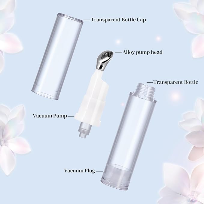 3Pcs 5/10/15ml Eye Gel Cream Container Flat Applicator Eye Cream Lip Gloss Airless Pump Travel Bottles with Metal Massage Tip Head