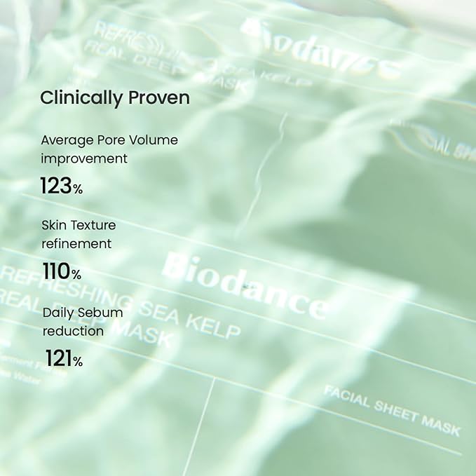 BIODANCE Refreshing Sea kelp Real Deep Mask, Overnight Hydrogel Mask, Calming, Oil & Sebum Control, Blemish Care, Korean Skincare, Stocking Stuffers for Teen Girls | 1.19oz(34g) x 4ea