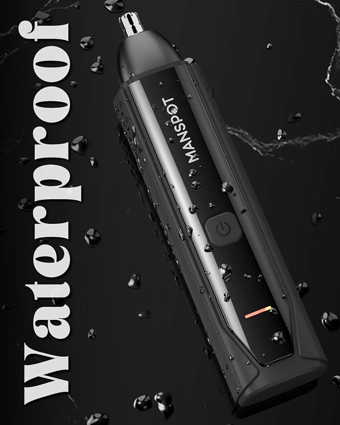 MANSPOT Nose & Ear Hair Trimmer for Men, 10000-RPM Electric Nose Trimmer for Men with Vacuum Cleaning System, IPX7 Waterproof, USB-C Charge, 90min Runtime,Magnetic Detachable Blade Head,Easy to Clean