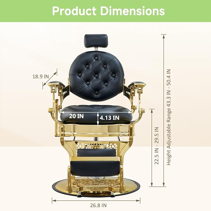 Barber Chair Hair Salon Chair,Heavy Duty 700 LBS, for Hair Stylist Barber Beauty Tattoo Massage(Golden Black)