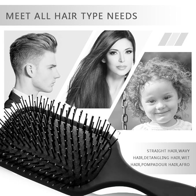 Detangling Paddle Brush - Large Air Cushion Paddle Brush with Ball Tip Tourmaline Bristles - Anti Static Hair Care Tool for Men and Women, Wet or Dry