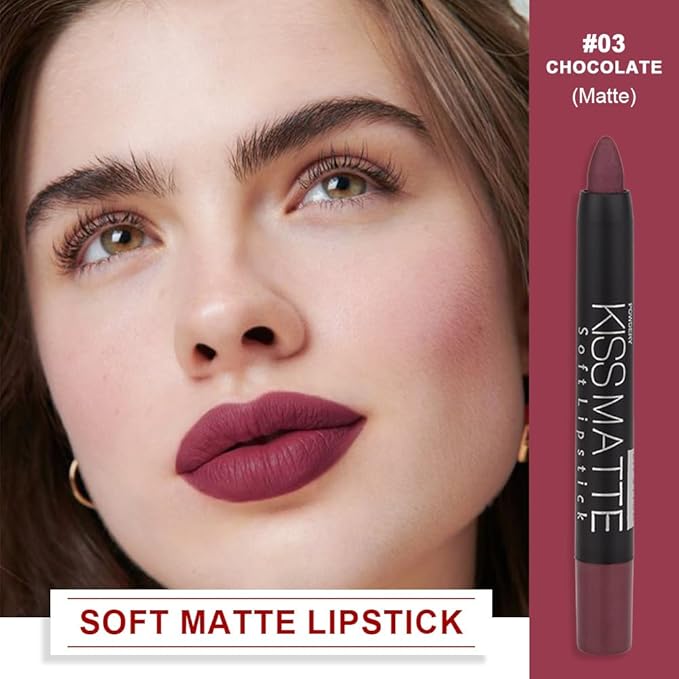 evpct 1Pcs Dark Grape Purple Matte Lipstick and Lip Crayon Liner Pencil Set for Women Lip Stain Long Lasting Waterproof labiales mate magicos 24 horas originales pintalabios permanente 24 horas 03