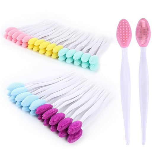 50 Pcs Lip Scrub Brush,Lip Scrubber Exfoliator,Double-Sided Silicone Lip Brush Tool for Men Women Lip Lightening, Lip Exfoliator Scrubber Tool for Dark Lips