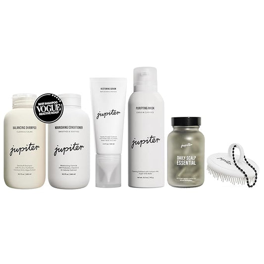 Jupiter Oil Control Exfoliation Set, Anti-Dandruff Shampoo, Conditioner, Restoring Serum, Purifying Mask, & Daily Scalp Essential, Physician-Formulated for Flaky, Itchy, Oily, & Dry Scalp