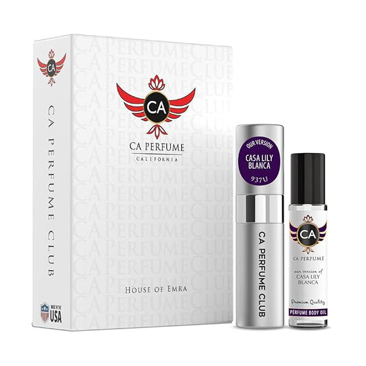 CA Perfume Duo Impression of Casa Lily Blanca For Women And Men Perfume Layering Set Long Lasting Travel Size EDP + Body Oil Roll-On Bottle 0.27 Fl Oz+0.33 Fl Oz