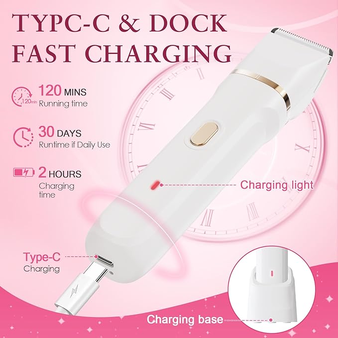 Bikini Trimmer for Women - 5 in 1 Painless Electric Razors for Ladies Pubic Facial Nose Body Leg Hair Removal, Waterproof Electric Shaver for Women Private Area Sensitive Skin,Personal Hair Trimmer