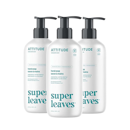 ATTITUDE Liquid Hand Soap, EWG Verified, Plant and Mineral-Based, Vegan Personal Care Products, Unscented, 16 Fl Oz (Pack of 3)