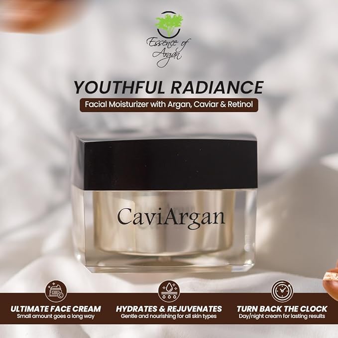 Essence Of Argan Caviargan Anti Aging Face Cream with Argan Oil, Matrixyl & Botanicals - Hydrating Face Moisturizer Wrinkle Cream - Anti-Aging Formulzza for Reducing Fine Lines and Dullness - 1 Fl Oz