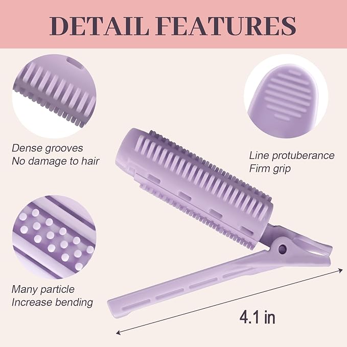 4PCS Volumizing Hair Clips for Root Lift & Volume - Instant Bangs Roller Clips for Effortless Curls & Lift - Velcro Rollers For Hair - Hair Rollers For Women - Purple