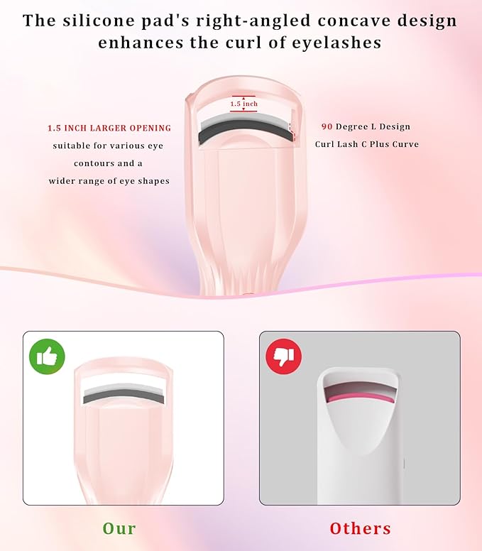Heated Eyelash Curler Premium PRO - Fast Heat up in 8s - 24 Hours Long Lasting - Rechargeable Electric Eyelash Curler with Type-C, Innovative L Silicone, 2 Heat Modes, Anti-Burn Eyelid, Pink-DB