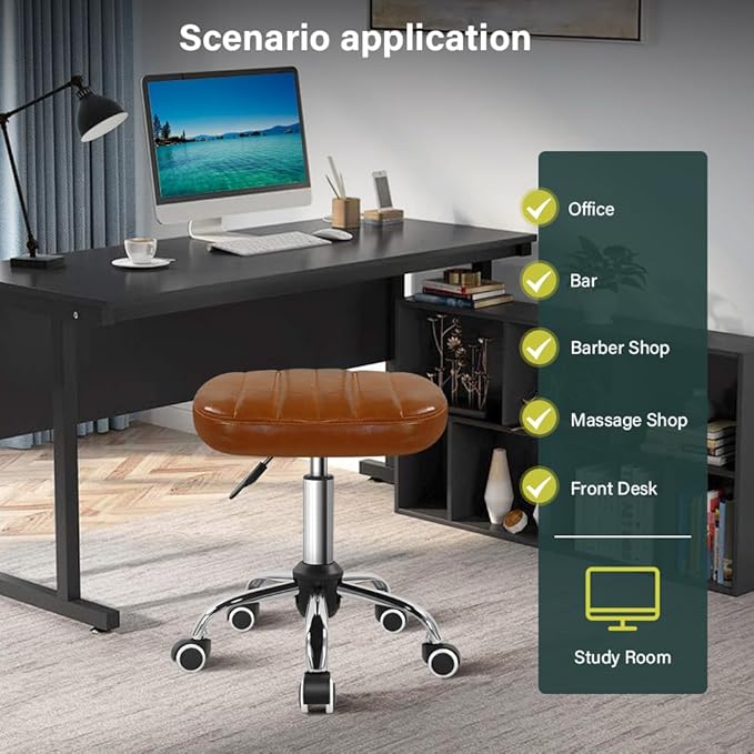 Minimalist Square Swivel Stool with Wheel for Work SPA Shop Massage Height-Adjustable and Cost-Effective Rolling Stool Chair (Brown)