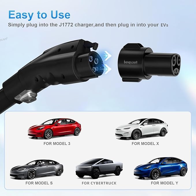J1772 to Tesla Charger Adapter, Max 80A 250V Fast Charging Only for Tesla Model 3/Y/X/S/Cybertruck Charging Adapter, Compatible with SAE J1772 EV Charge to Tesla Adapter