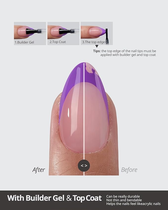 BTArtboxnails XCOATTIPS Purple French Tip Press On Nails - Short Press On Nails Square, Soft Gel Nail Tips, 160Pcs Soak Off Acrylic Pink Fake Nail Extension in 16 Sizes