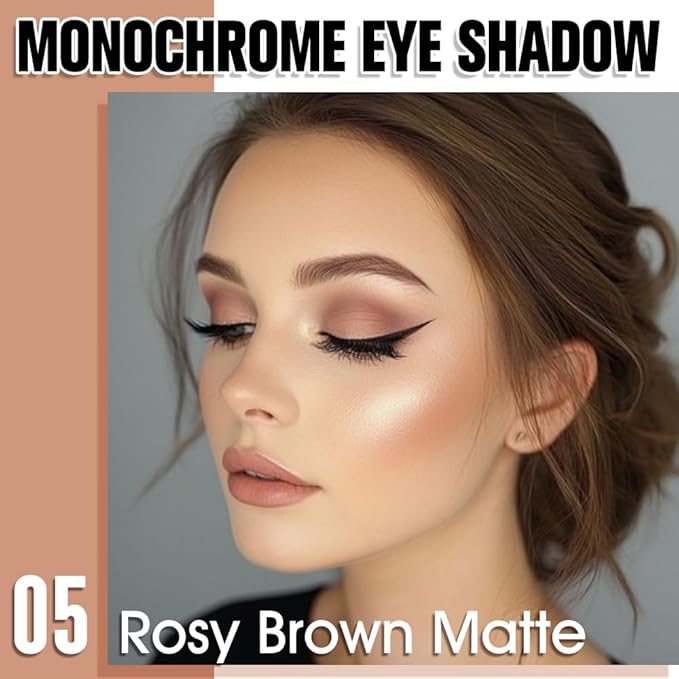 Rosy Brown Matte Single Eyeshadow, Lightweight Blendable Mini Eye Shadow for Older Women, Monochrome Eyeshadow Palette Makeup Pigmented Waterproof, Vegan & Cruelty-Free, 05