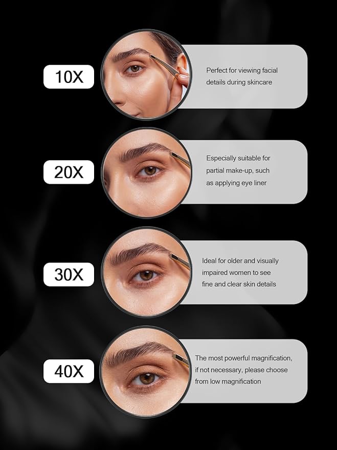 10X&30X Magnifying Mirrors with Suction Cups and 2 Tweezers Set，3.5 inches Magnified Makeup Mirror, Black, 2PCS