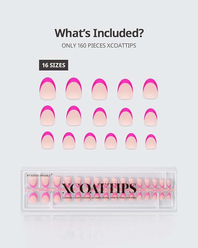 BTArtboxnails XCOATTIPS Brighter Pastel French Tip Press On Nails - Extra Short Almond Press On Nails, Soft Gel Nail Tips, 160Pcs Soak Off Acrylic Colorful Fake Nail Extension in 16 Sizes