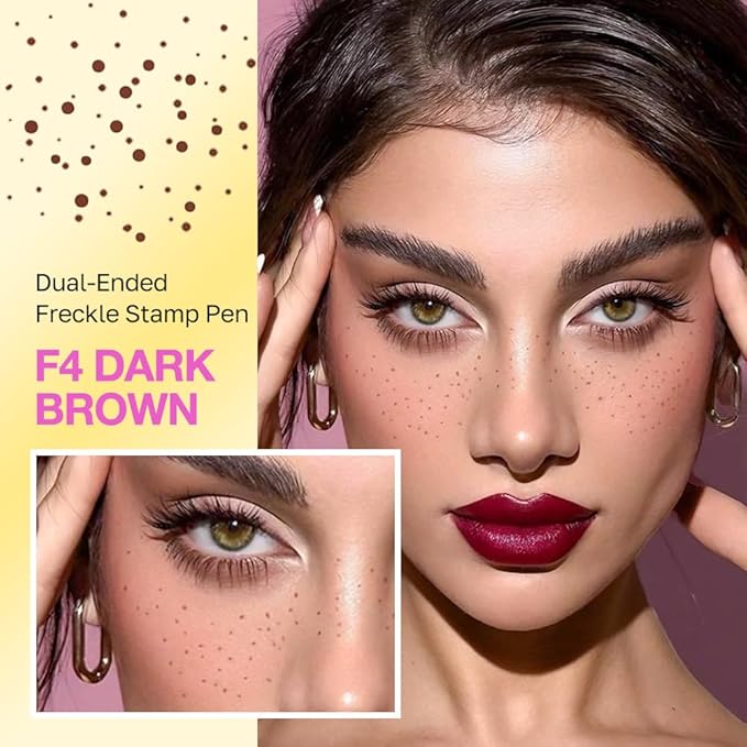 Dark Brown Freckle Stamp with Eyeliner Pen,Natural Lifelike Freckle Makeup Pen Magic Freckle Color,Waterproof Longlasting Fake Freckles Stain Marker Pencil Face Decoration for Sunkissed Makeup,Vegan