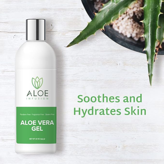 Organic Aloe Vera Gel - Deeply Hydrating, Skin Nourishing After Sun Skin Care for Face, Body and Hair - Sunburn, Redness and Itchy Skin Relief - USA-Tested - 16 Oz