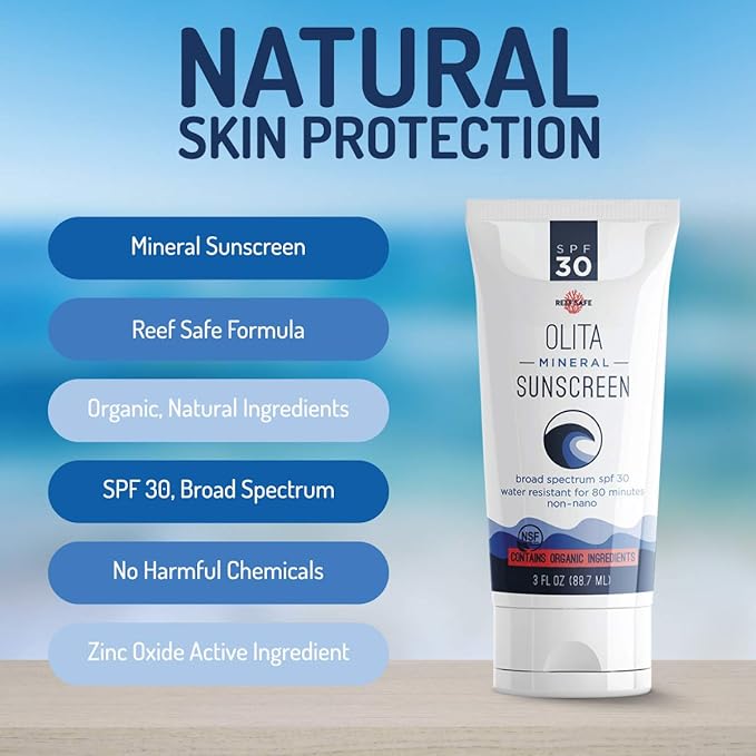 Olita Mineral Sunscreen SPF 30 Lotion - Fragrance Free - 3 oz - Broad Spectrum, Chemical Free, All-Natural, Reef Safe, Organic, Zinc Sunblock, Water-Resistant