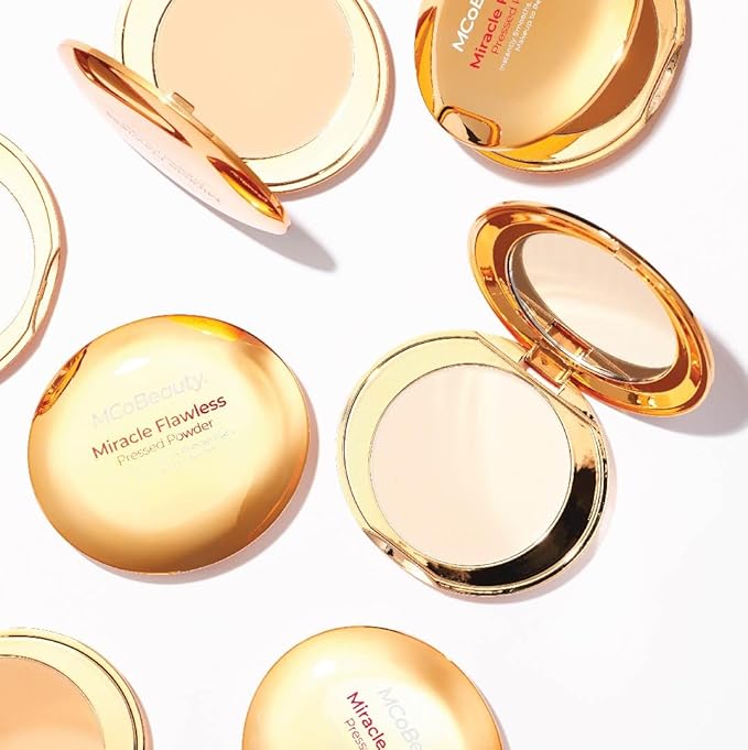 MCoBeauty - Miracle Flawless Pressed Powder - 3 Medium Warm Shade - Compact Setting Powder with Rose Flower Extract and Sweet Almond Oil - Helps Finish and Refine the Look of Makeup