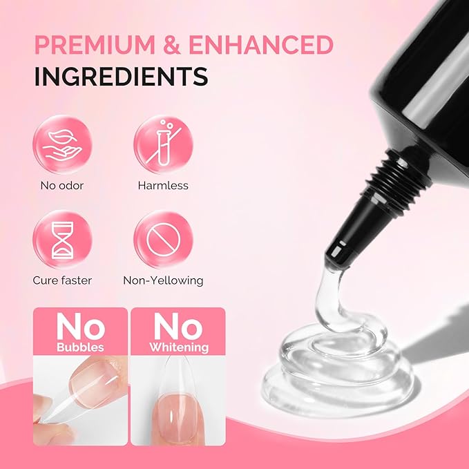 MelodySusie 2Pcs*20g Solid Nail Glue Gel, Super Strong & Long Lasting Soft Gel Nail Tips Glue for Acrylic Fake Nails, 3D Christmas Nail Art, Nail Gem, Soak Off UV & LED Lamp Needed, Home DIY & Salon