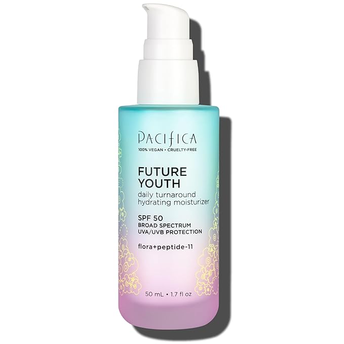 Pacifica Peptide Face Moisturizer Future Youth Daily Turnaround Hydrating, SPF 50 Broad Spectrum, UVA/UVB Sun Protection, Sunscreen, Face Moisturizer, Anti-Aging, Vegan, 1.7 fl oz (1 Count)