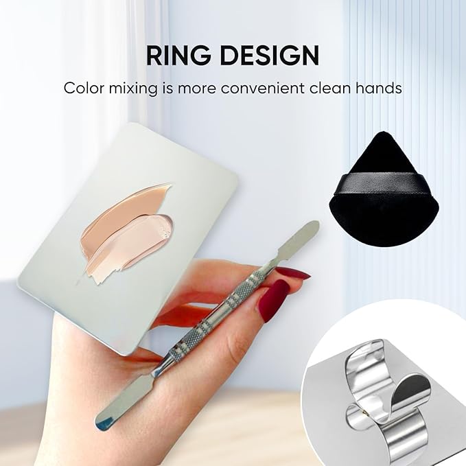 Stainless Steel Cosmetic Palette with Spatula, 3-well Mixing