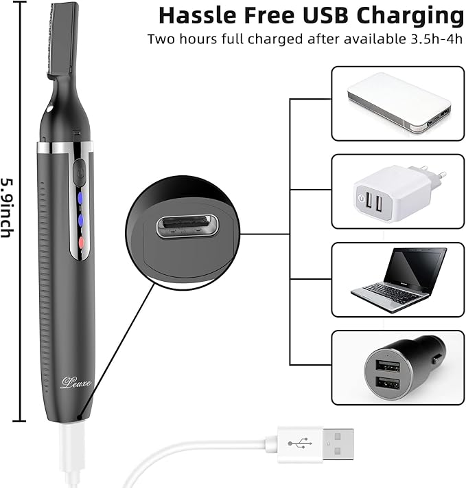 Eyebrow Trimmer and Facial Hair Remover, Rechargeable Hair Removal Women's Electric Shaver Razor for Peach Fuzz Chin Cheek Upper Lip (Black)