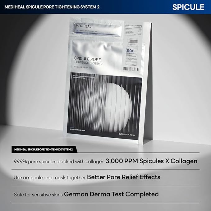 Mediheal Collagen Spicule 3000ppm Intensive Serum – Micro Needle Serum for Pore Care, Soothing & Skin Texture Improvement, 2-Step,Collagen Spicule Ampoule and Gel Mask Set,Skin Booster,10pcs