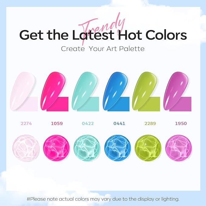 modelones Gel Nail Polish Set, 6 Colors Pastel Mint Purple Light Pink Gel Polish Rainbow Bright Neon Green Blue Hot Pink Nail Polish Soak Off LED Manicure Salon DIY Starter kit Gift