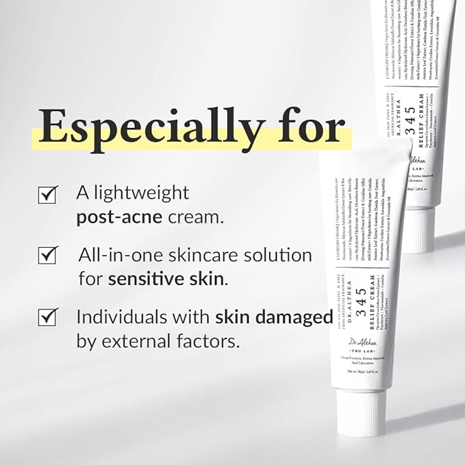 Dr.Althea 345 Relief Cream, Daily Face Moisturizer, Blemish Relief Care, Soothing Recovery & Moisture, Korean Vegan Skin Care for All Skin Types, 1.69 Fl Oz (Pack of 1)
