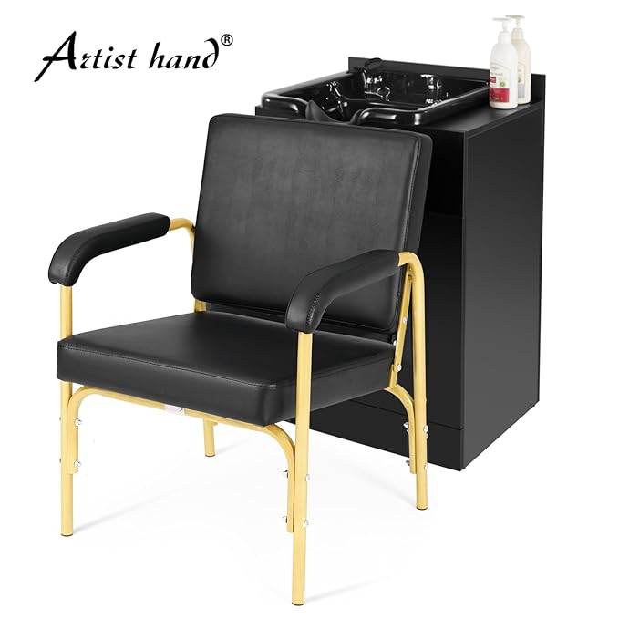 Artist hand Shampoo Chair for Salon Reclinng Salon Chair Barber Chair Hair Stylist Chair Auto Recline Chairs Shampoo Spa Beauty Equipment(Gold)