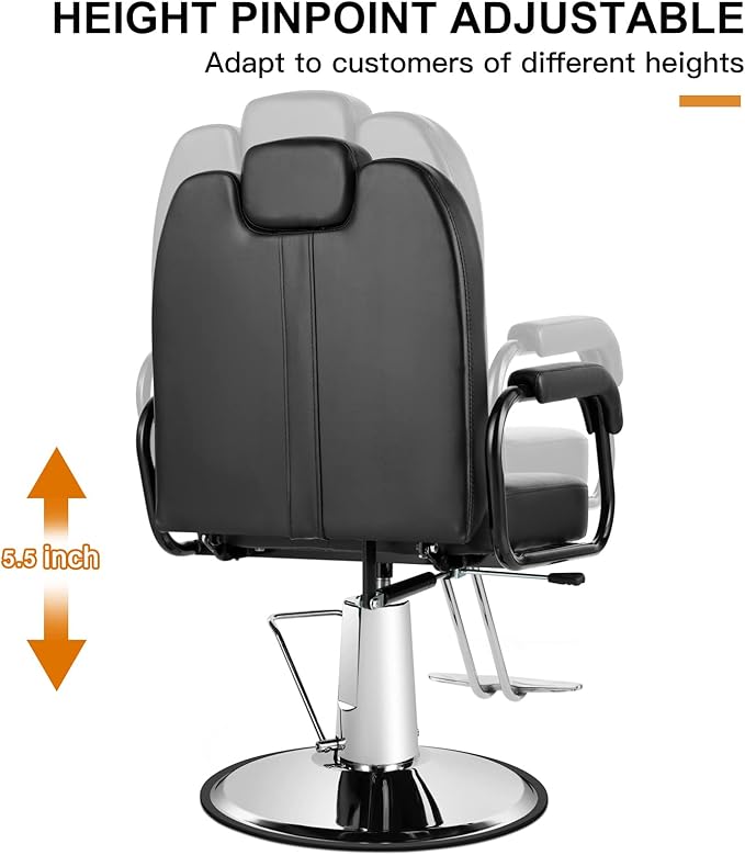 Artist hand Barbers Chairs, Heavy Duty Hydraulic Reclining Salon Chair Spa Furniture Shampoo Reclining Extra Wider Seat Beauty Hair Salon Equipment(Black)