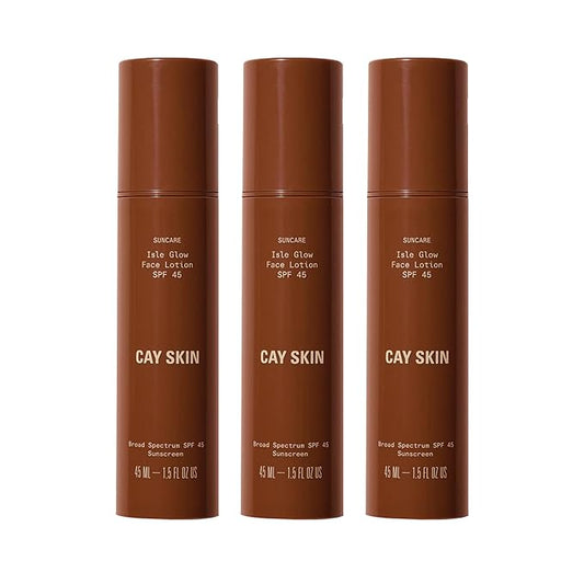 Cay Skin Isle Glow Face Moisturizer SPF 45 – Illuminating Moisturizer, Broad Spectrum Sunscreen + Makeup Primer – Lightweight, Pearlescent Formula with Radiant Finish for All Skin Types – 3-Pk, 1.5 oz